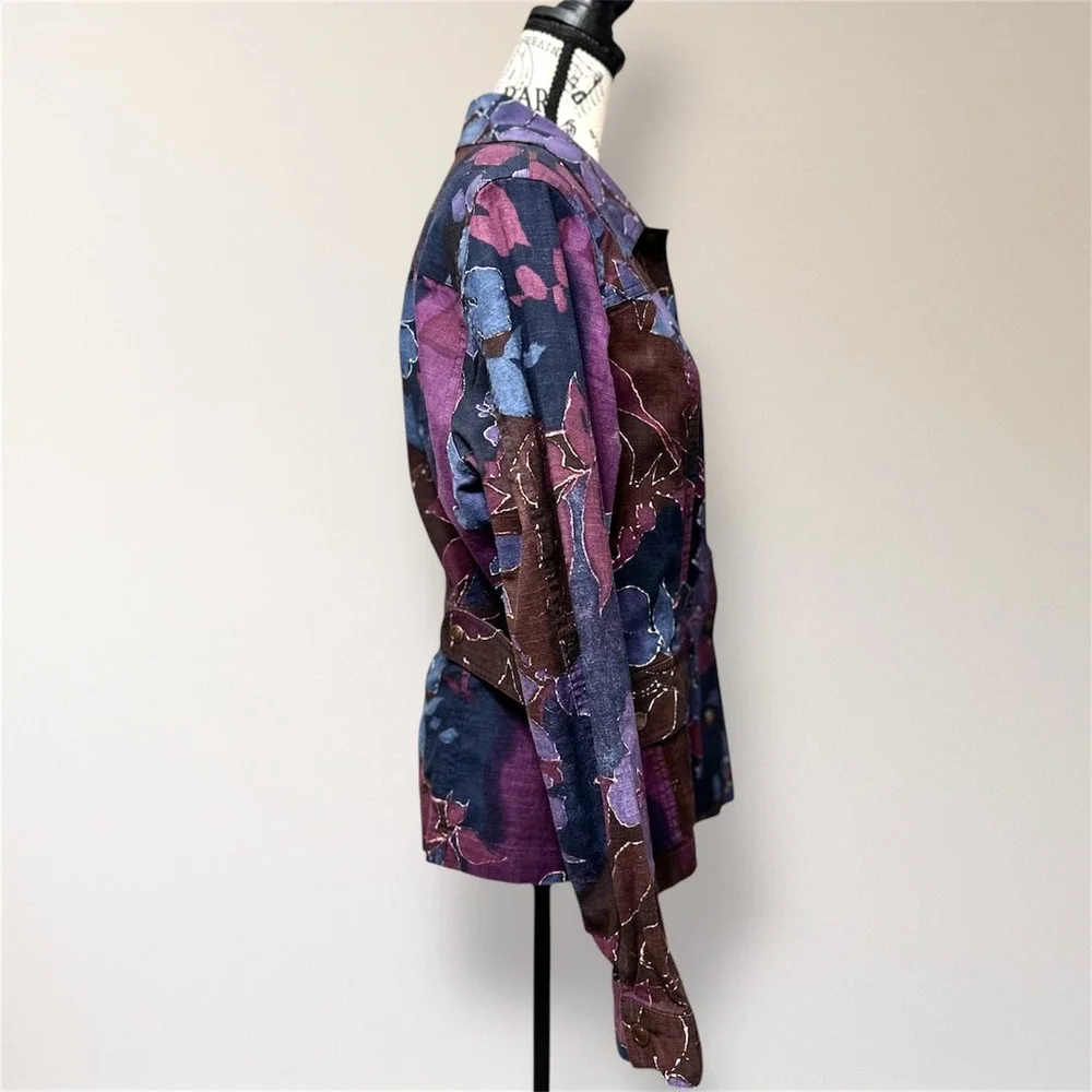 Vintage Coldwater Creek Floral Cotton Shacket Purple Blue Button Front‎ 16 Boho